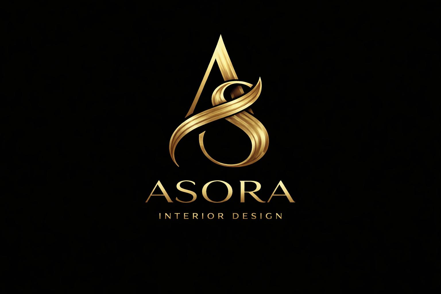 ASORA Interior Design — zlatni logo na crnoj podlozi